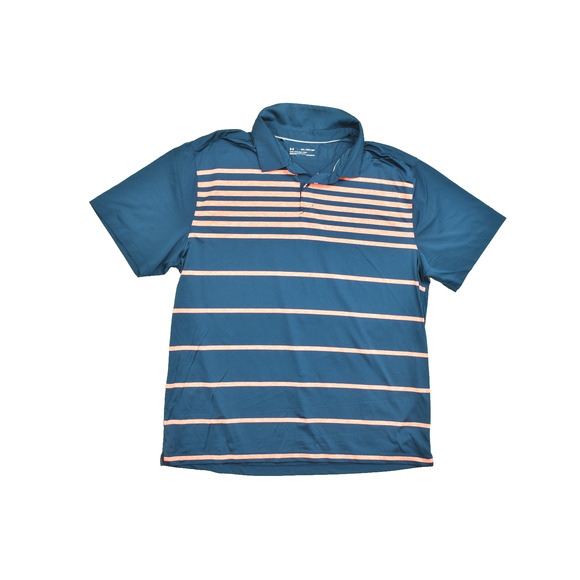 Under Armour Men's Blue Striped Polo Shirt Big & Tall Size 2XL Loose Heatgear - Picture 1 of 8